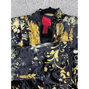 JS Collections Black Gold Floral Velvet Burnout Kimono Jacket Womens‎ S Feminine